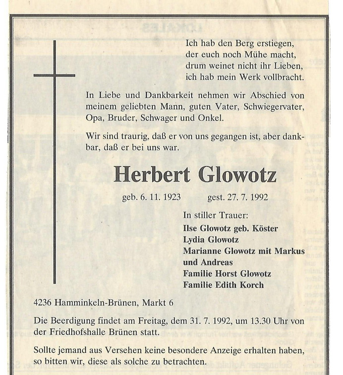 Glowotz Herbert Todesanzeige