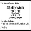 Pendzialek Alfred Todesanzeige 2011
