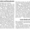 Leserbrief Angela Merkel und Demokratie