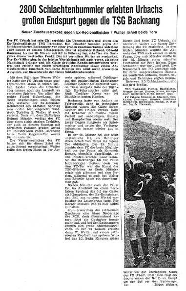 FCTV Urbach TSG Backnung 29.09.1968 Hauptbericht