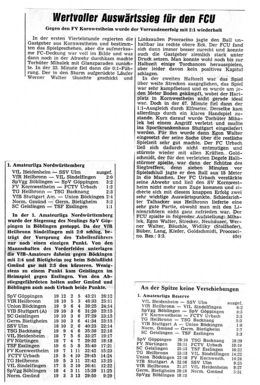 FV Kornwestheim FCTV Urbach 22.12.1968 Zweiter Bericht