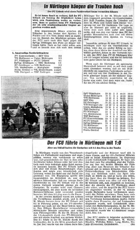 FV Nuertingen FCTV Urbach 19.01.1969 Vorbericht und Bericht