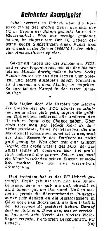 FCTV Urbach VfL Sindelfingen I. Amateurliga 1968 1969 04.05.1969 Teil 1