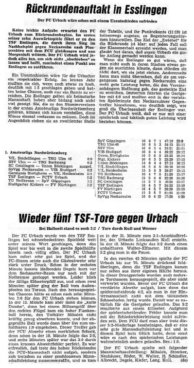 TSF Esslingen FCTV Urbach 1. Rueckrundenspeil 23.11.1969