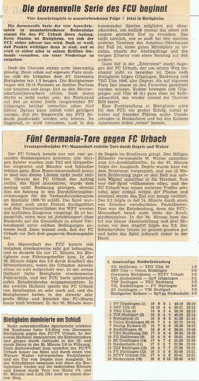SV Germania Bietigheim FCTV Urbach 07.12.1969 2 (17) . Ruckrundenspiel 1970