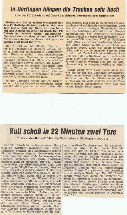 FV Nuertingen FCTV Urbach 22.02.1970 4. (19) Rueckrundenspiel 1970