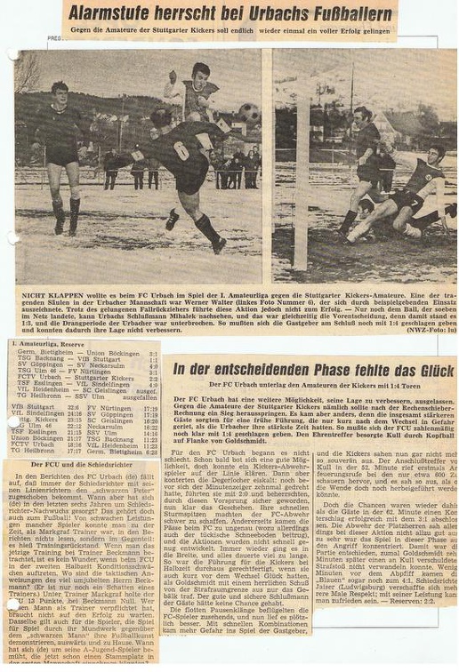 FCTV Urbach Stuttgarter Kickers Amateure 08.03.1970 7. Rueckrundenspiel 1970
