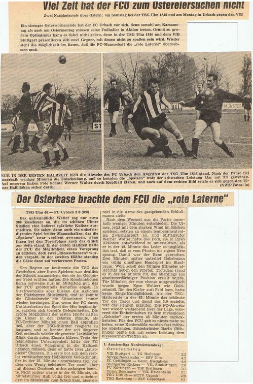 TSG Ulm 1846 FCTV Urbach 10. Rueckrundenspiel 28.03.1970