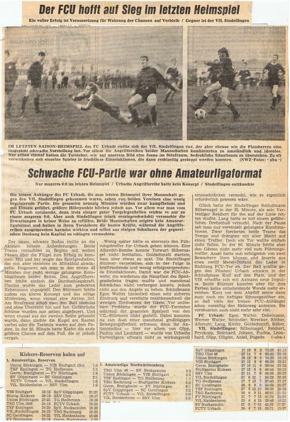 FCTV Urbach VfL Sindelfingen 13. Rueckrundenspiel  05.04.1970