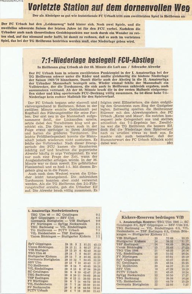 TG Heilbronn FCTV Urbach 19.04.1970 zweitletztes und 14. Rueckrundenspiel 1970
