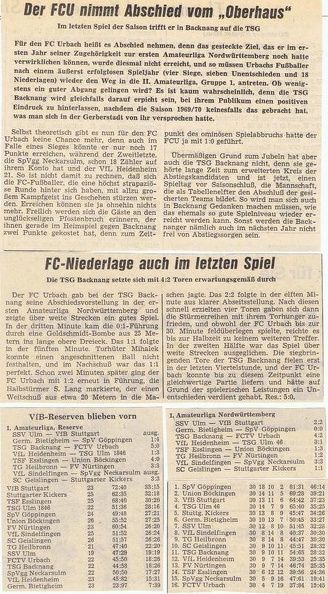 TSG Backnang FCTV Urbach 26.04.1970 letztes 15.  Rueckrundenspiel 1970