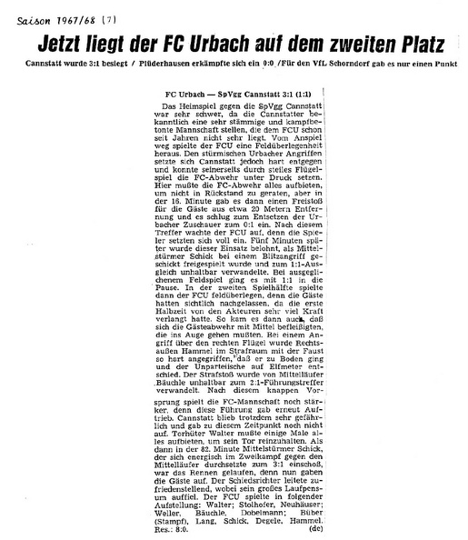 FCTV Urbach  TSV Zuffenhausen Saison 1967-68 6. Spieltag 24.09.1967