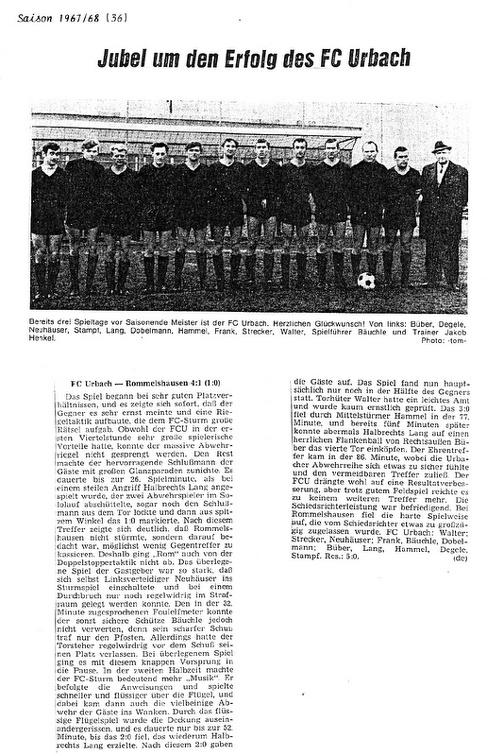 FCTV Urbach SpVgg Rommelshausen Sasion 1967-68