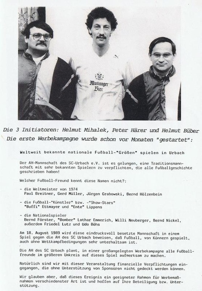 Fussbahll HIt 1989 Exklusive Prominentenauswahl in Urbach Die Organisatoren.jpg