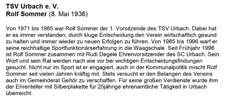 TSV Urbach Rolf Sommer 1. Vorsitzender