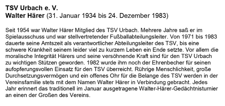 TSV Urbach Walter Haerer 1934 1983