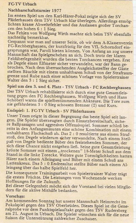 Nachbarschaftsturnier 1977 beim FCTV Urbach