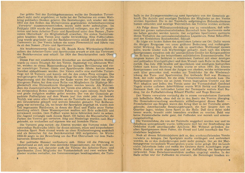 TSV Urbach Festschrift 50 Jahre 1949 Seite 8 und Seite 9