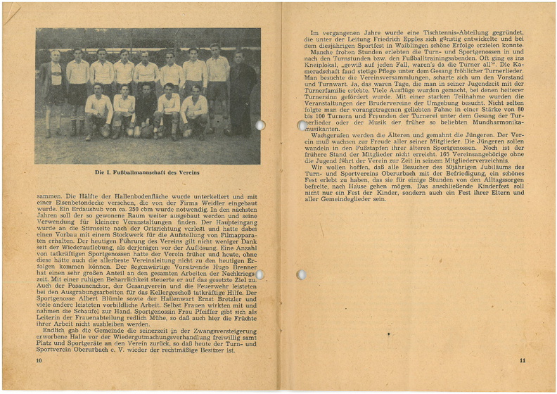 TSV Urbach Festschrift 50 Jahre 1949 Seite 10 und Seite 11