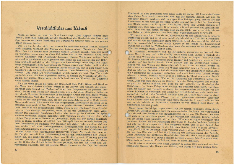 TSV Urbach Festschrift 50 Jahre 1949 Seite 12 und Seite 13