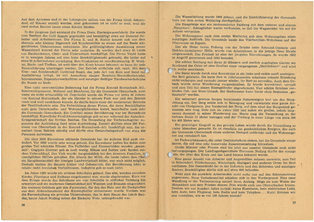 TSV Urbach Festschrift 50 Jahre 1949 Seite 16 und Seite 17