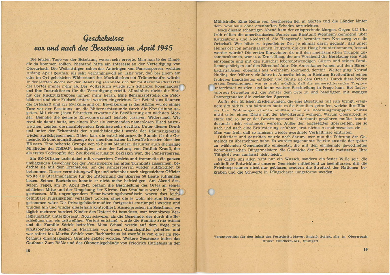 TSV Urbach Festschrift 50 Jahre 1949 Seite 18 und Seite 19