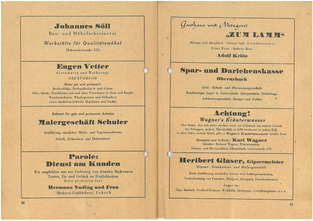 TSV Urbach Festschrift 50 Jahre 1949 Seite 22 und Seite 23