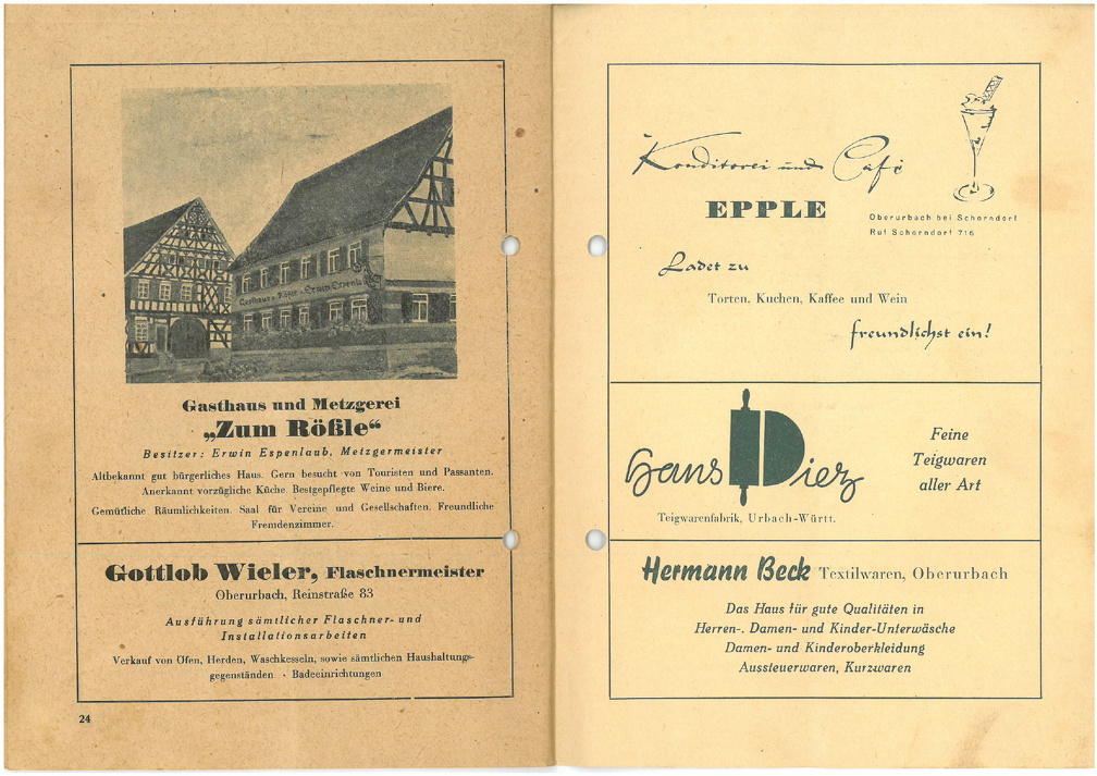 TSV Urbach Festschrift 50 Jahre 1949 Seite 24 und Seite 25