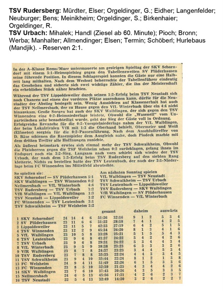TSV Urbach Saison 1970 1971 TSV Rudersberg TSV Urbach 18.04.1971 Seite 2