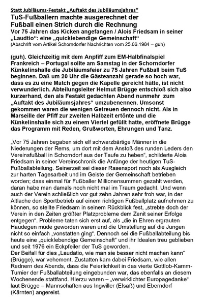 TUS Schorndorf 75 Jahre Fussball Jubilaeumsfeier 23.06.1984 Seite 1