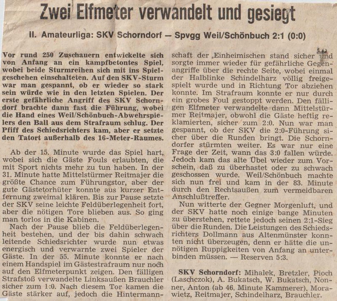 SKV Schorndorf Saison 1971 72 SKV Schorndorf SpVgg Weil Schoenbuch Spielbericht
