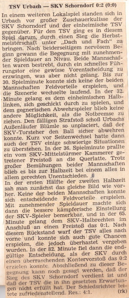 SKV Schorndorf Saison 1970 71 TSV Urbach SKV Schorndorf 06.12.1971 Original 14. Spieltag Spielbericht
