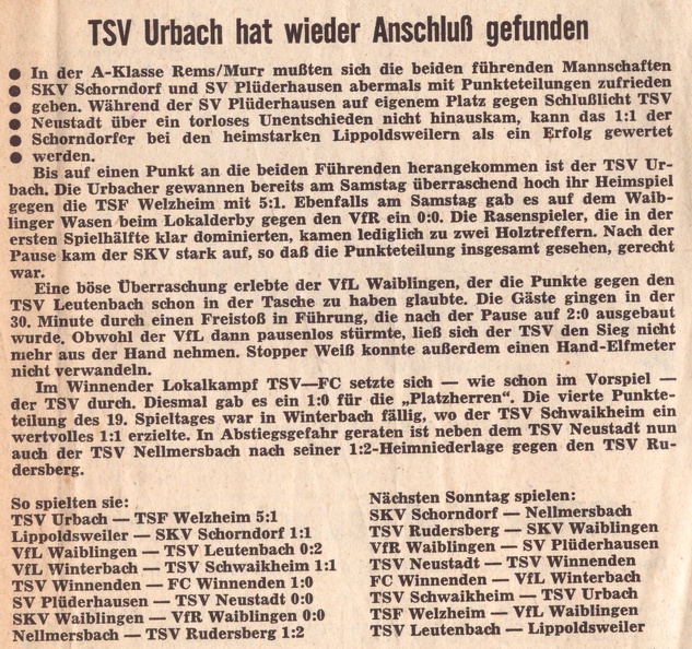 SKV Schorndorf Saison 1970 71 TSV Lippoldsweiler SKV Schorndorf 06.03.1971 Der 19. Spieltag