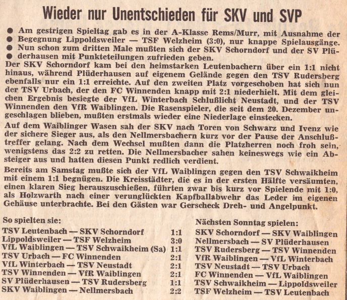 SKV Schorndorf Saison 1970 71 TSV Leutenbach SKV Schorndorf 21.03.1971 Der 21. Spieltag
