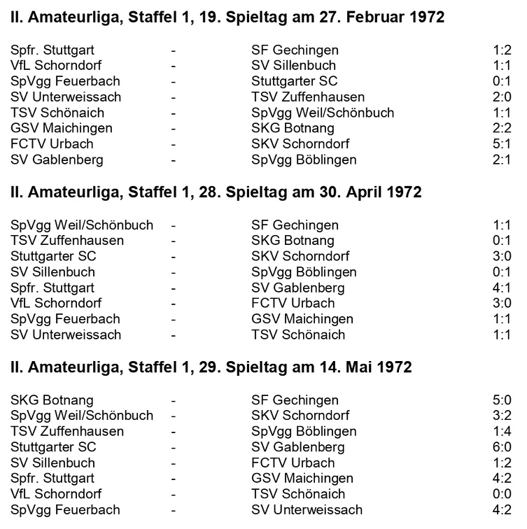 VfL Schorndorf Saison 1971 72 II. Amateurliga Staffel 1 Paarungen an div. Spieltagen Seite 2