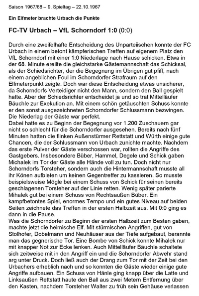 FCTV Urbach VfL Schorndorf Saison 1967 68 22.10.1967 Seite 1