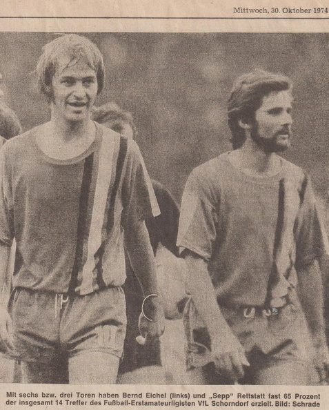 Bernd Eichel (links) und Sepp Rettstatt Torjaeger des VfL Schorndorf 1974