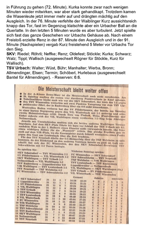 TSV Urbach Saison 1970 1971 SKV Waiblingen TSV Urbach 09.05.1971 Seite 2