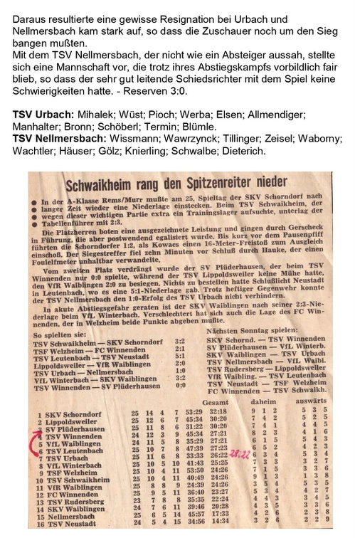TSV Urbach Saison 1970 1971 TSV Urbach TSV Nellmersbach 02.05.1971 Seite 2