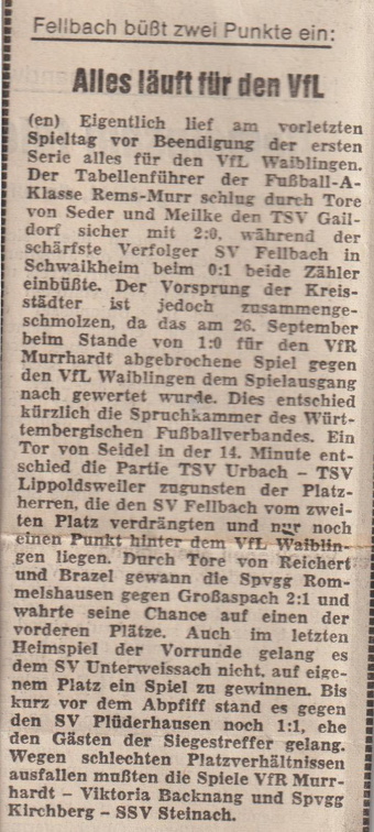 A-Klasse Rems Murr Saison 1976 77 Spieltag 05.12.1976