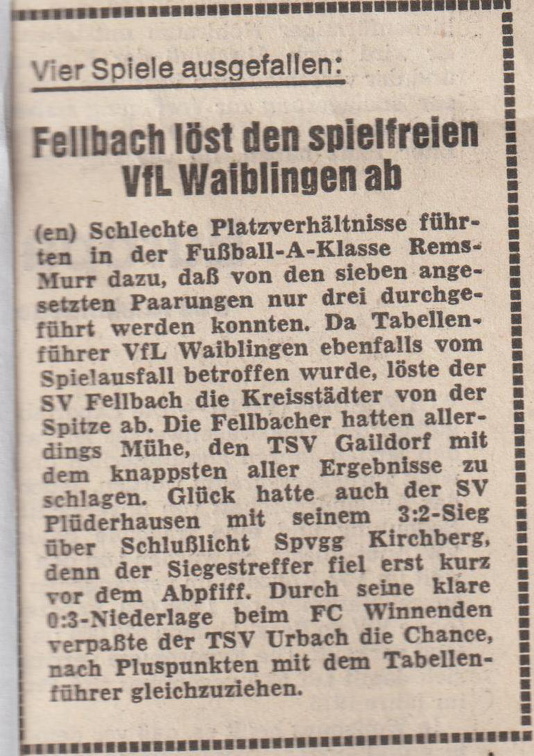 A-Klasse Rems Murr Saison 1976 77 Spieltag 06.02.1977