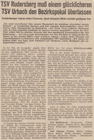 TSV Urbach Bezirkspokal-Endspiel Juni 1974 TSV Rudersberg TSV Urbach