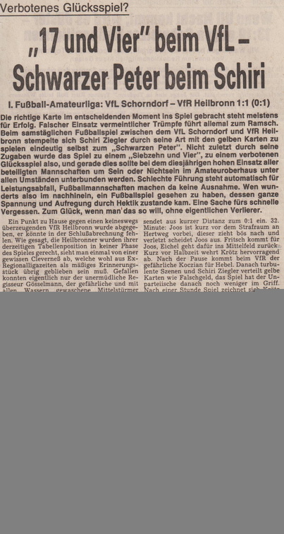 VfL Schorndorf I. Amateurliga Saison 1977 78 VfL Schorndorf VfR Heilbronn Abschrift Bericht 03.09.1977