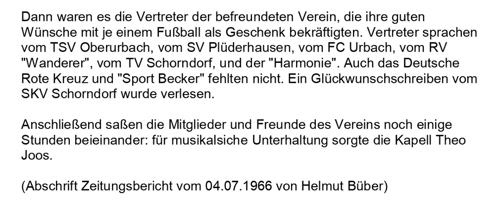 VfL Schorndorf Saison 1965 66 Meisterschaftsfeier am 02.07.1966 Abschrift Zeitungsbericht vom 04.07.1966 Seite 2