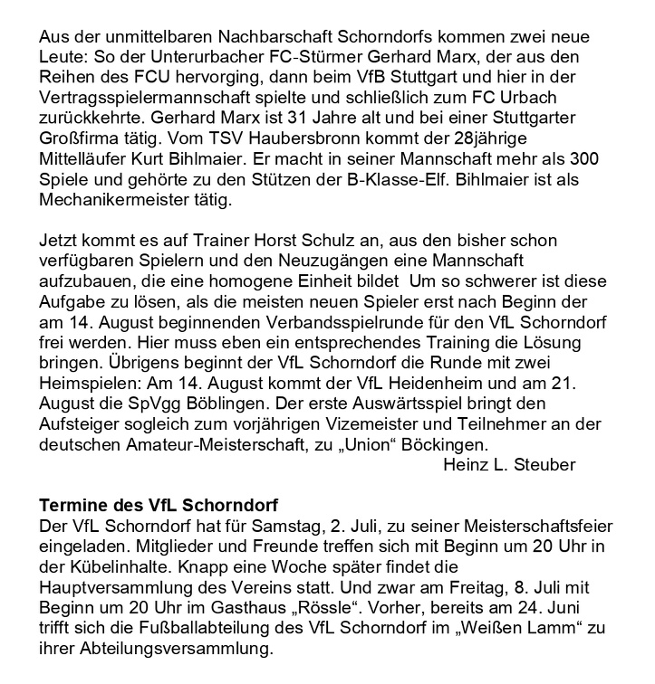 VfL Schorndorf Saison 1966 67 Saison-Vorschau Schorndorfer Nachrichten 13.06.1966 Seite 2