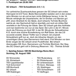 SC Urbach I Meister Saison 1991 1992 Bezirksliga Rems Murr