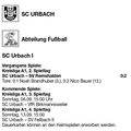 SC Urbach I Kreisliga A1 Saison 2026 27 Spieltag 30.08.2026