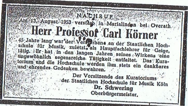 Koerner Carl 1866 1953 Todesanzeige