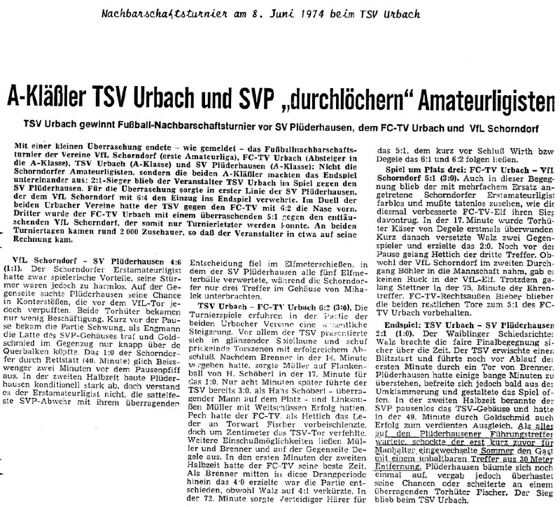 Nachbarschaftsturnier 1974 08.06.1974 beim TSV Urbach