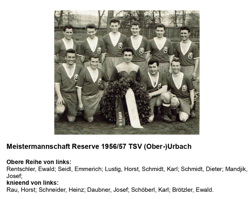 TSV Urbach Meistermannschaft Reserve 1956 1957 mit Namen